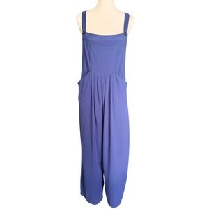 Halara Cloudful Air Textured Wide Leg Jumpsuit Blue XL Square Neck Pockets